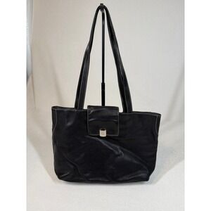 Lauren Ralph Lauren Black Leather Tote Bag Shoulder Bag with RL Logo Clasp